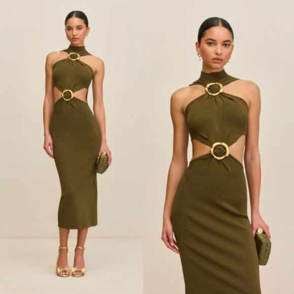 Cult Gaia | NWT Ambar Knit Dress in Nymph Olive Green Midi M - Picture 3 of 16